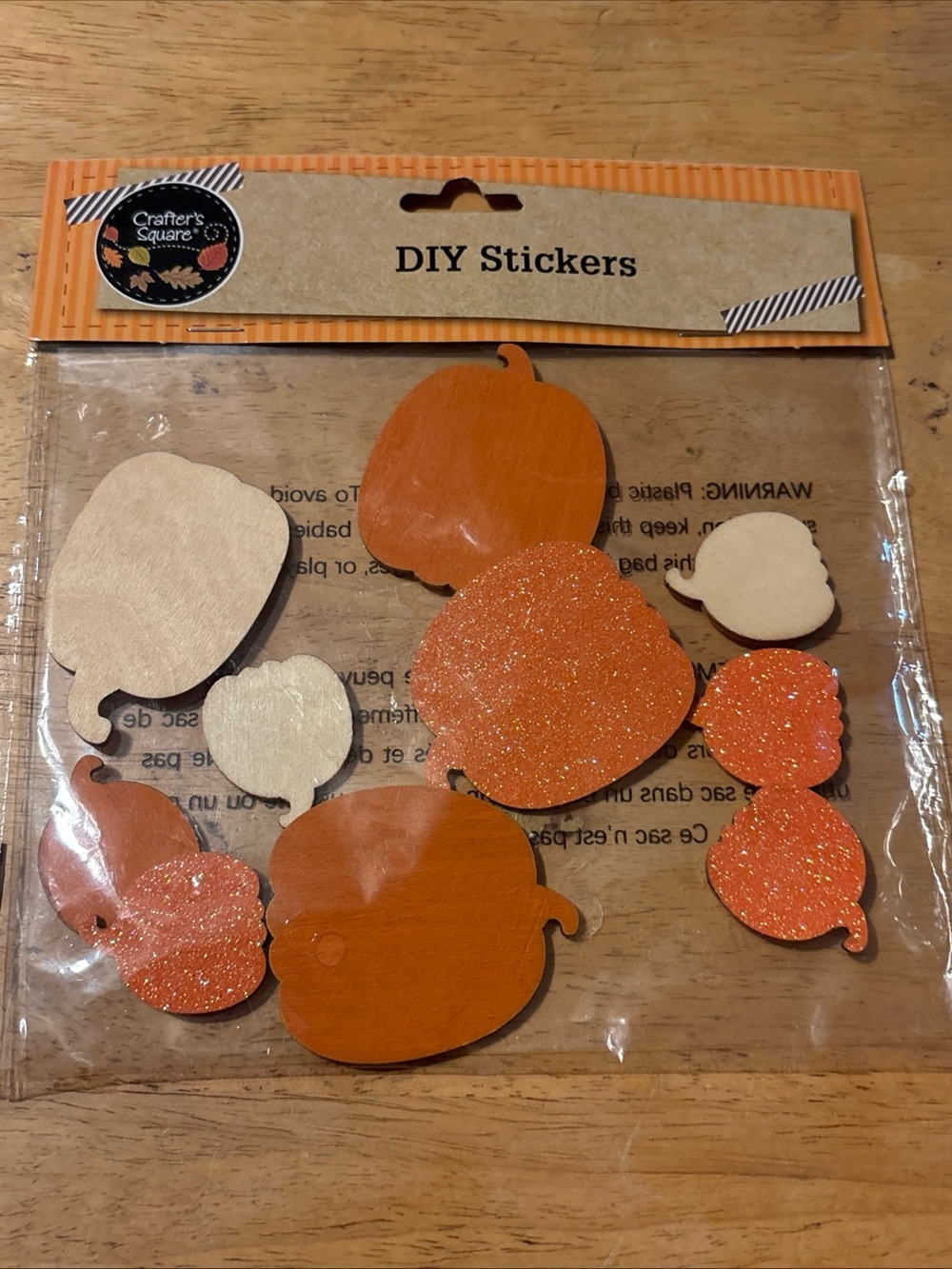 New Crafter's Square Orange wood Pumpkin Sticker Pack - DIY Holiday Decor